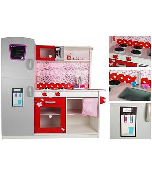 Cocinita de Madera Jolie Rosa/Blanco, Nevera y Microondas - LE2268